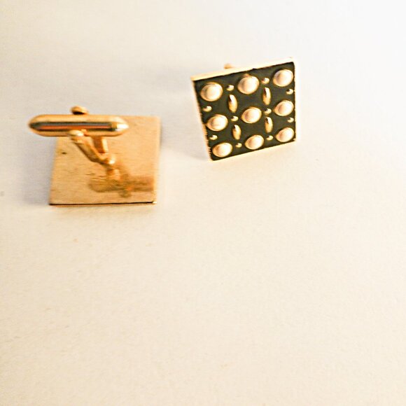 Vtg MCM Art Deco Swank Square black pattern texture cuff links gift box - Picture 2 of 2